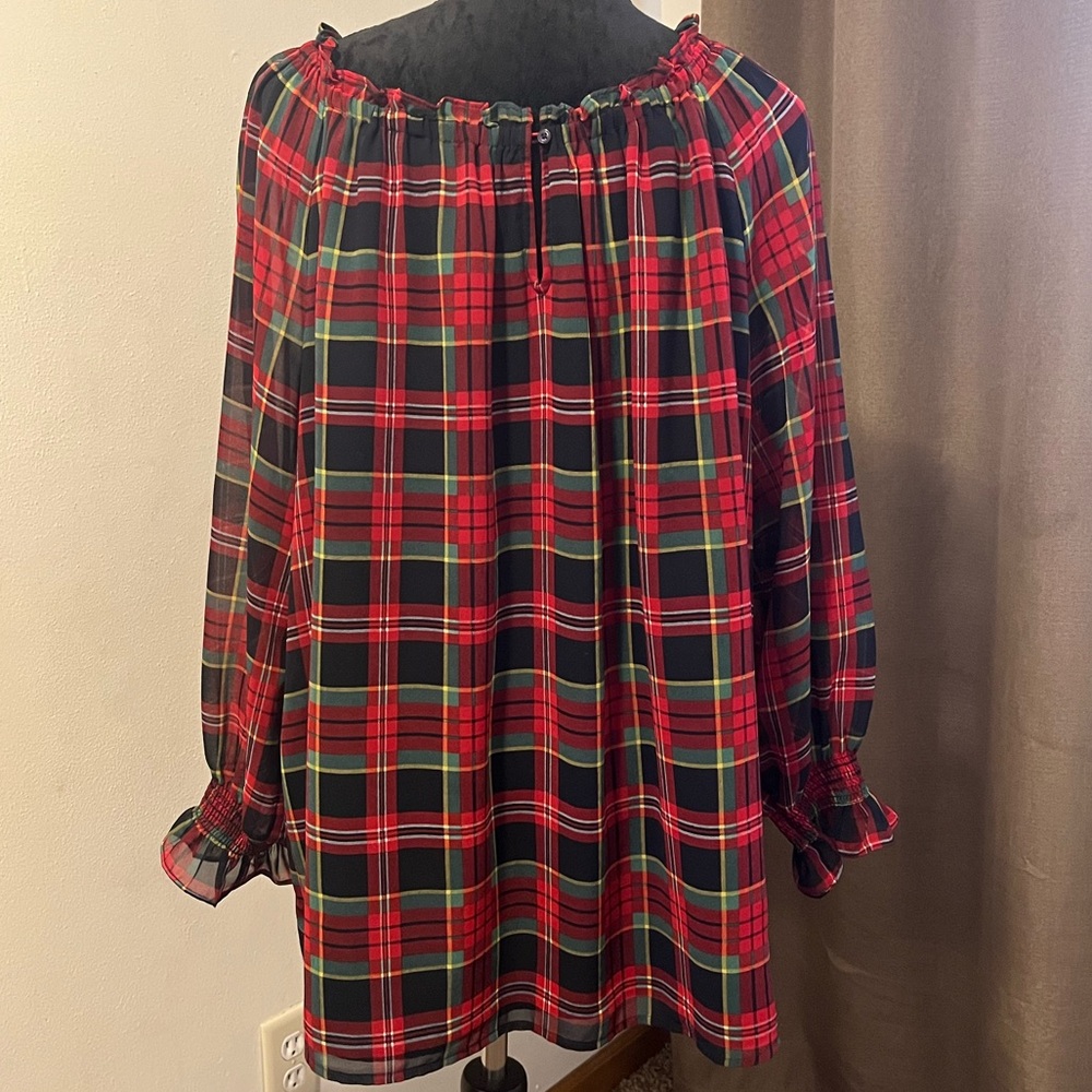 Talbots Red and Green Plaid Blouse